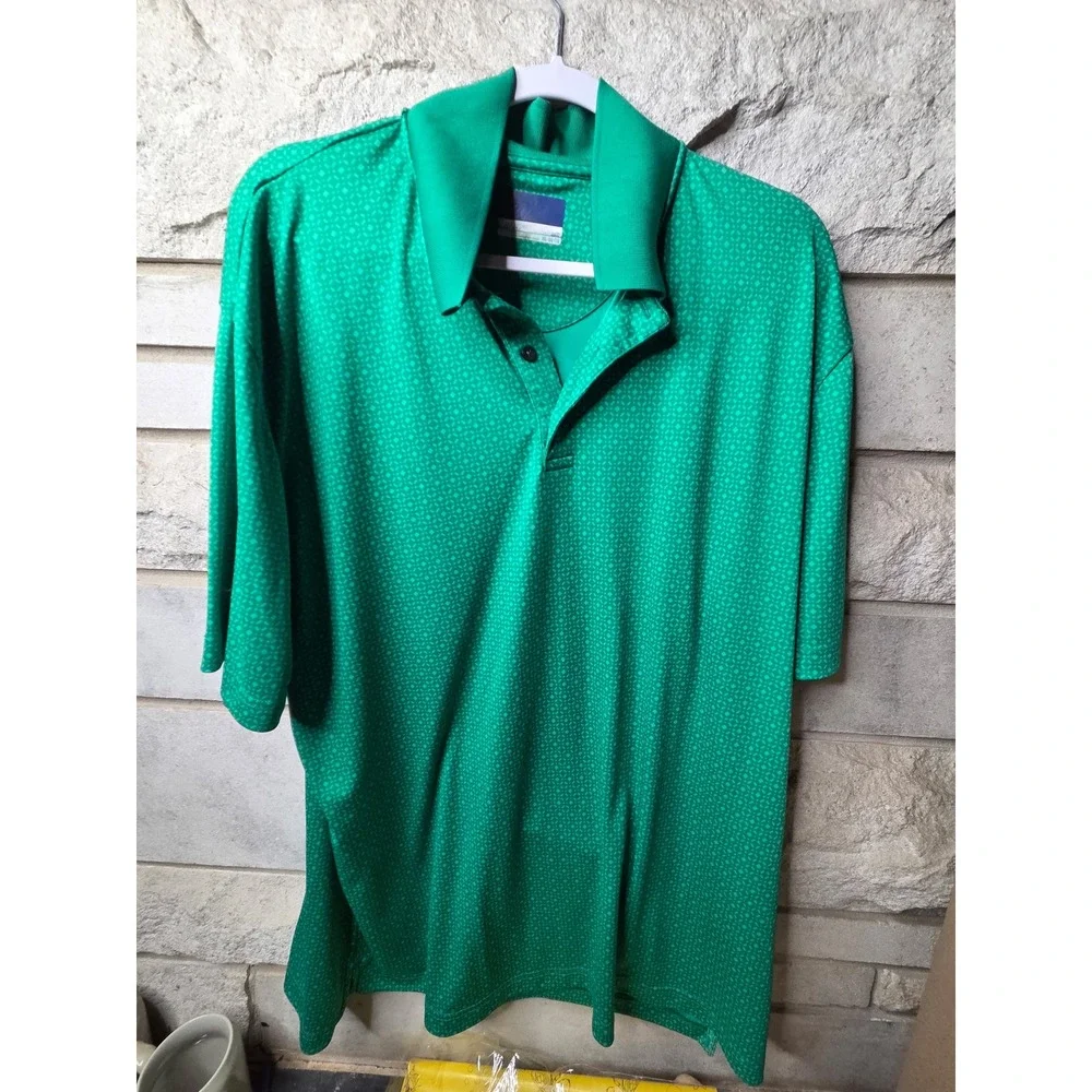 Jack‎ Nicklaus StayDri Mens XXL Green Geometric Diamond Print Golf Polo Shirt